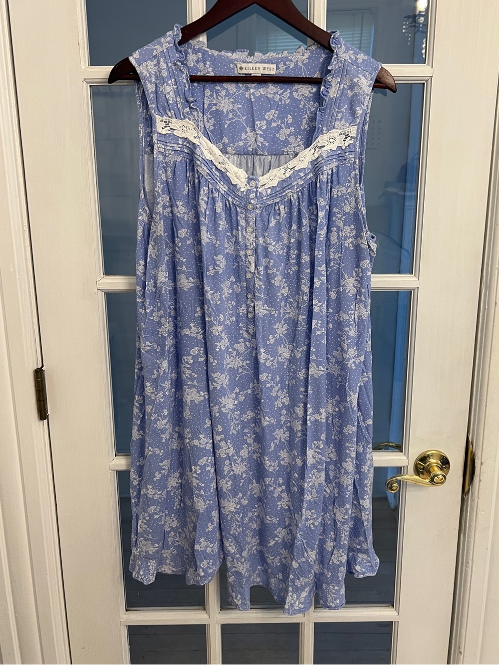 EILEEN WEST Women’s Blue Floral Modal Lace Sleeveless Waltz Nightgown XL
